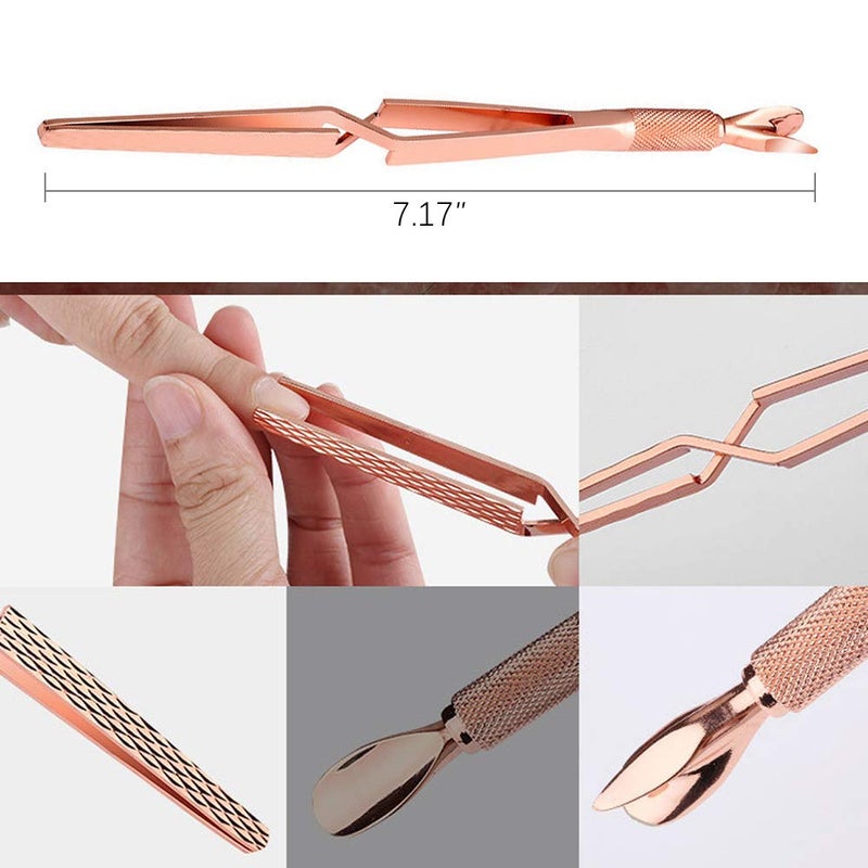 SILPECWEE 1Pc Rose Gold Nail Cuticle Pusher C Curve Nail Pinching Clips Nail Pusher Gel Nail Scraper False Nail Shaping Tweezers Nail Polish Remover Multi-Function Manicure Tools - Image 3